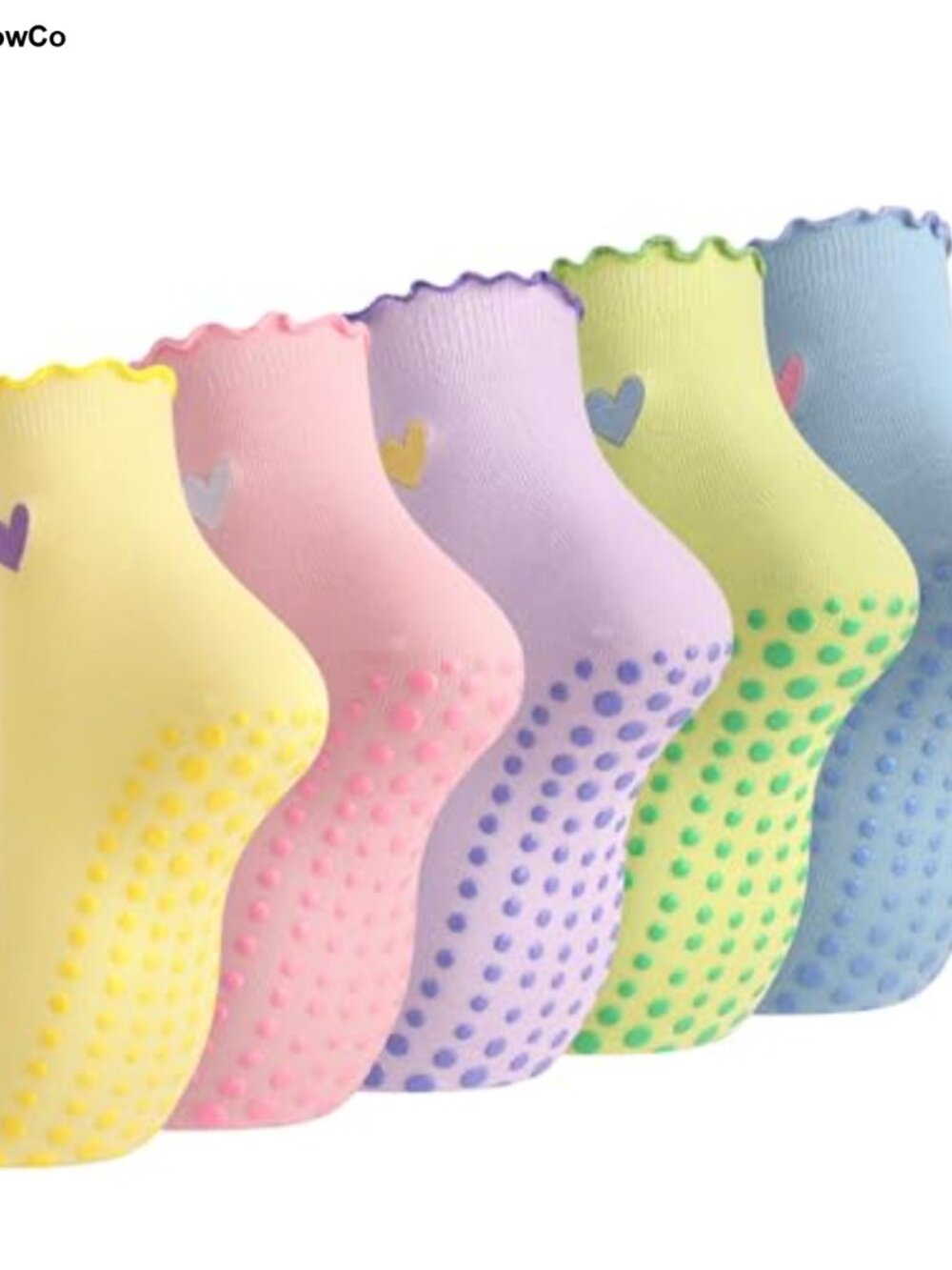 5 Pairs Cotton Non Slip Grip Yoga Pilates Socks Ruffle Heart